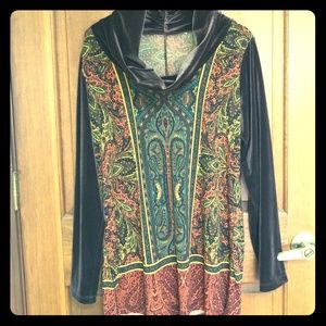 Velvet Cowl neck & sleeves/ Paisley Top Medium